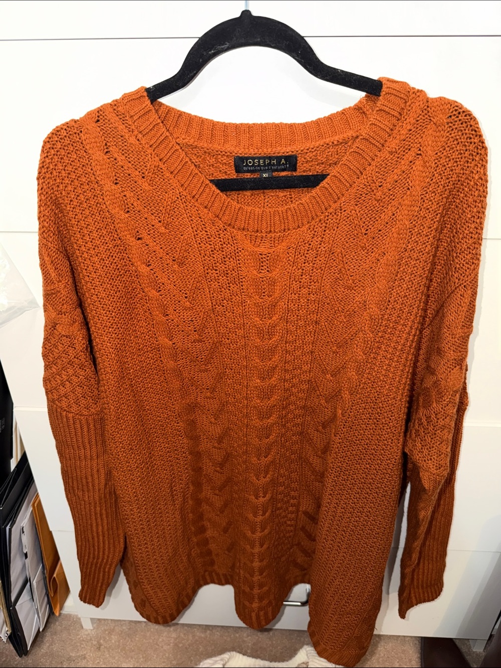 Joseph Cable Knit Crewneck Sweater in Rust Orange